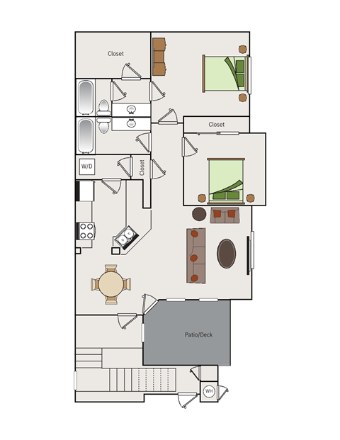 Floor plan for 2 beds, 2 baths, 1009 sqft